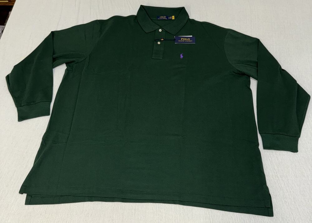 Polo Ralph Lauren Mens Sz 3XB Green Long Sleeve Golf Polo Purple Pony NWT